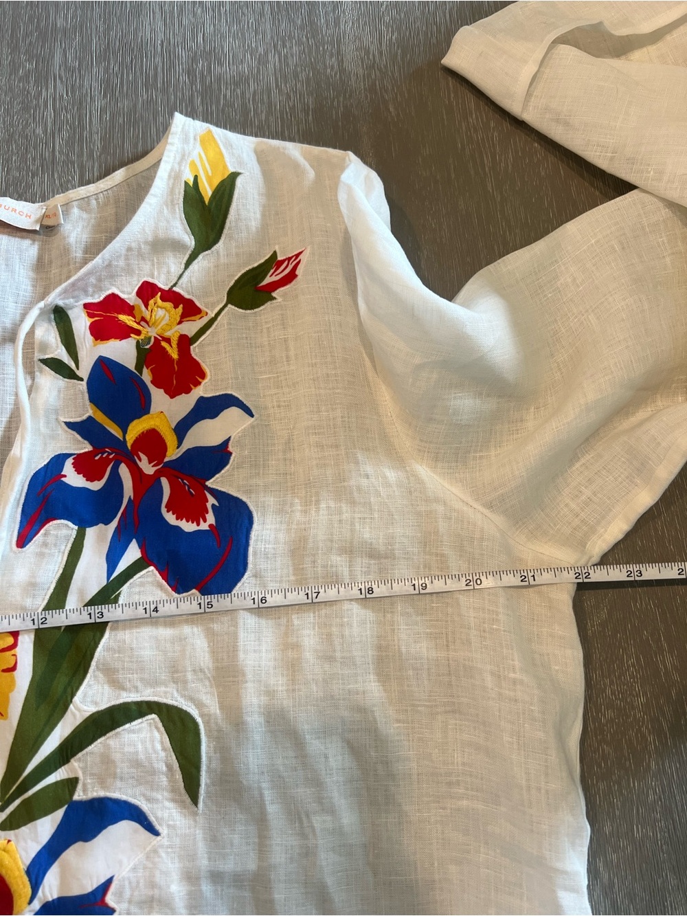 Tory Burch Iris beach tunic Embroidered White Floral Tie-Neck Women's Top XL - Picture 9 of 11